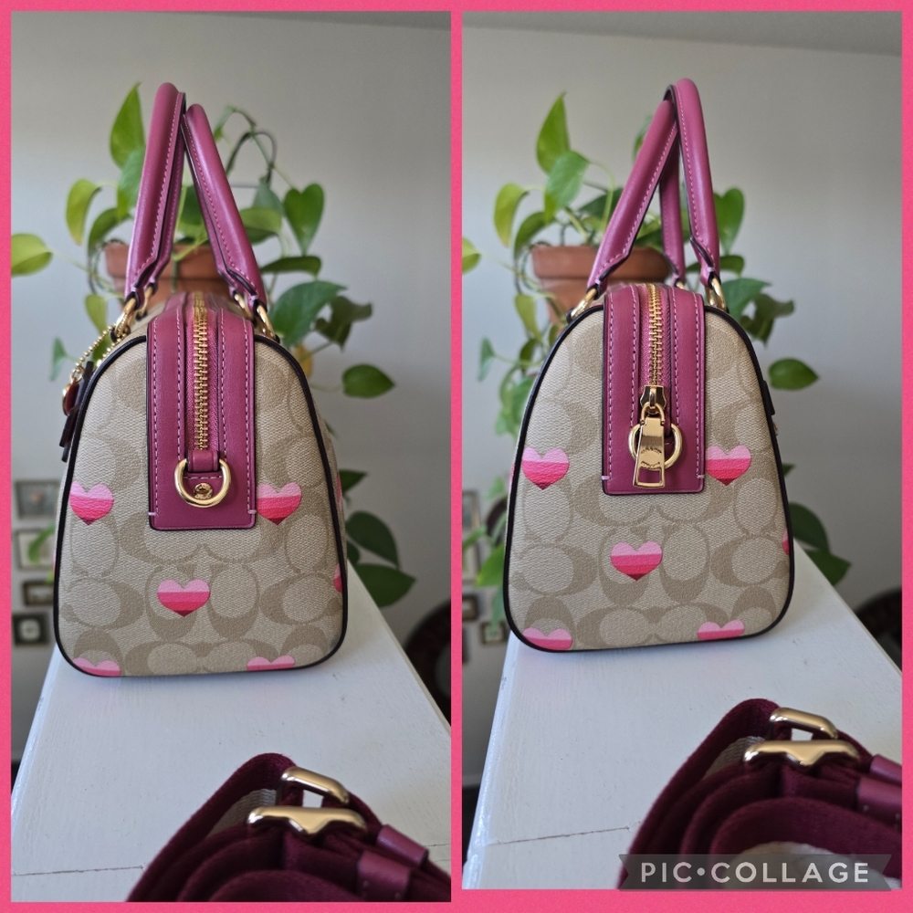 Coach Rowan Pink And Tan Heart Satchel/ Crossbody - Picture 8 of 17